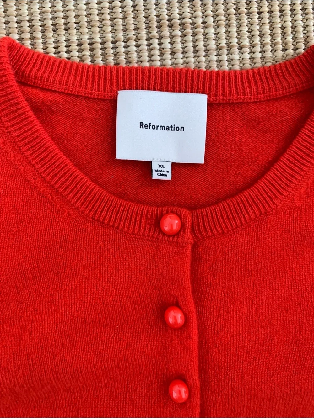 Reformation Caspia Cashmere Wool Button Cropped Cardigan Sweater Top Paprika Red